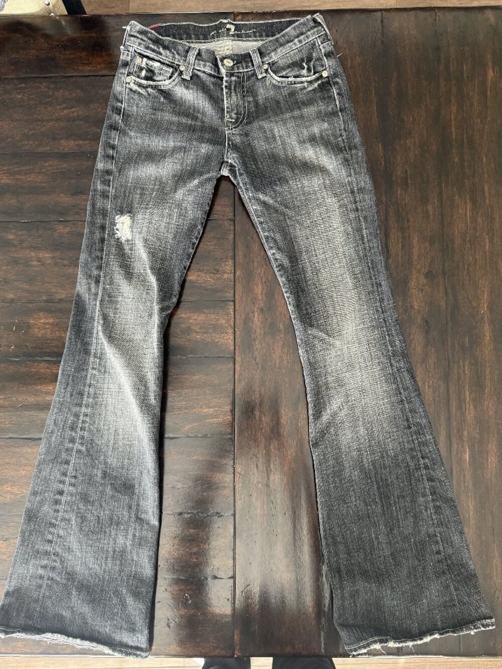 7 For All Mankind Y2K Low Rise Flare Jeans Distressed Black Wash Size 25